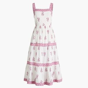 J. Crew Floral White and Pink Tiered Midi Dress